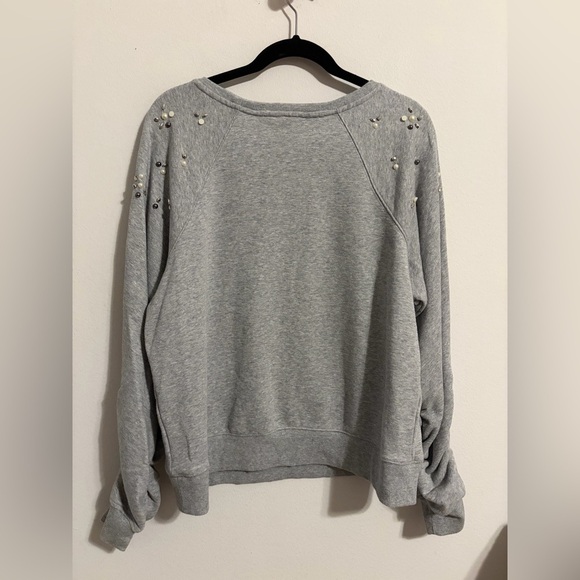 Stella & Dot Gray Sweater W Embellishments French Terry Cloth Ruched Sleeves XL - Picture 6 of 12